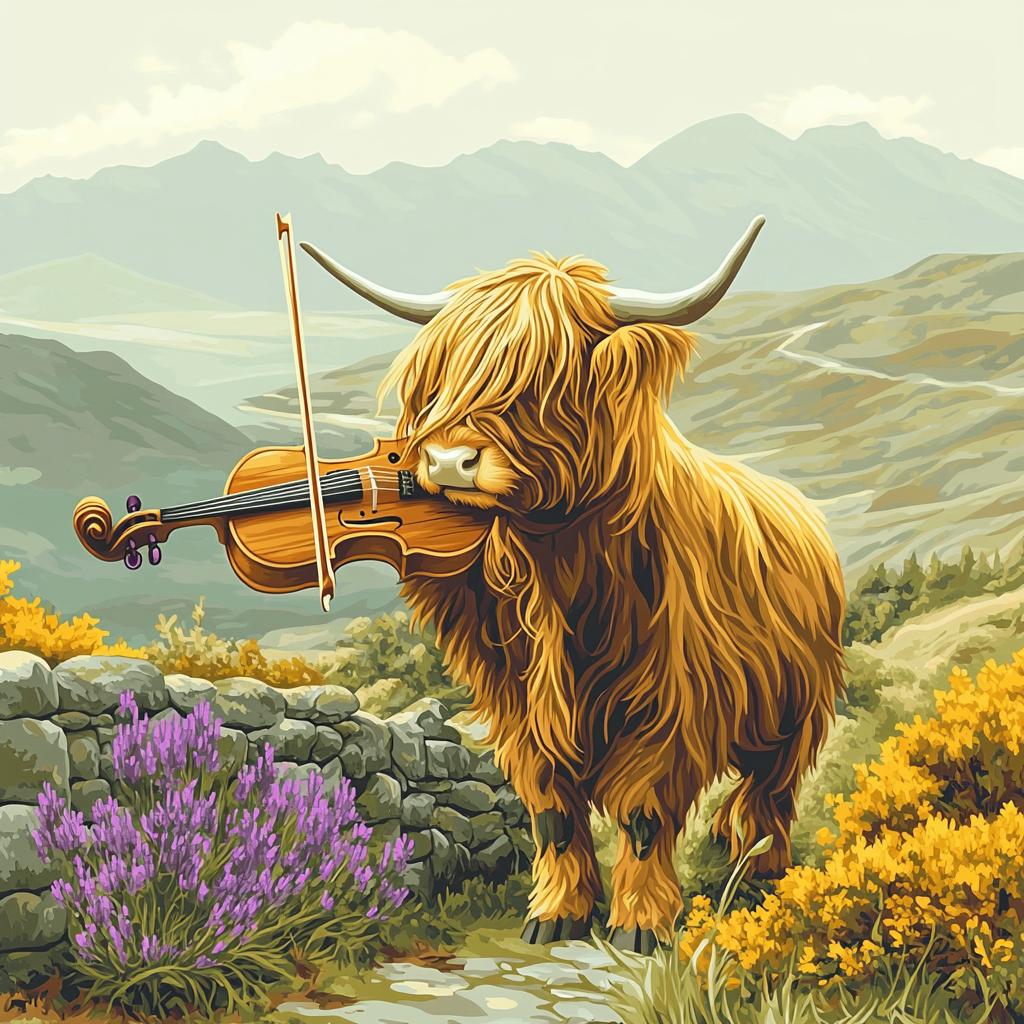 Highland Cow Mossy Violinist Painting by numbers kit