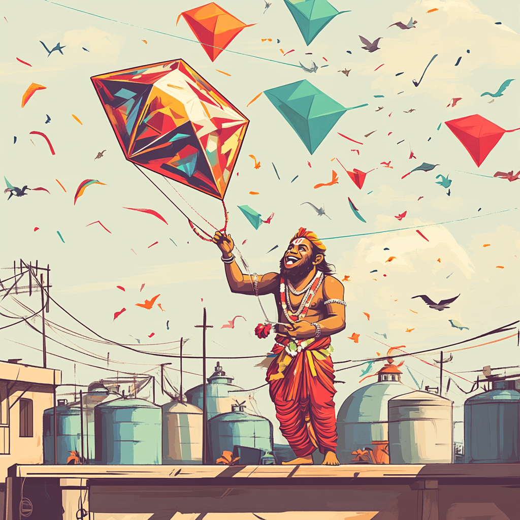 Hanuman City Rooftop Kite Day Painting by numbers kit