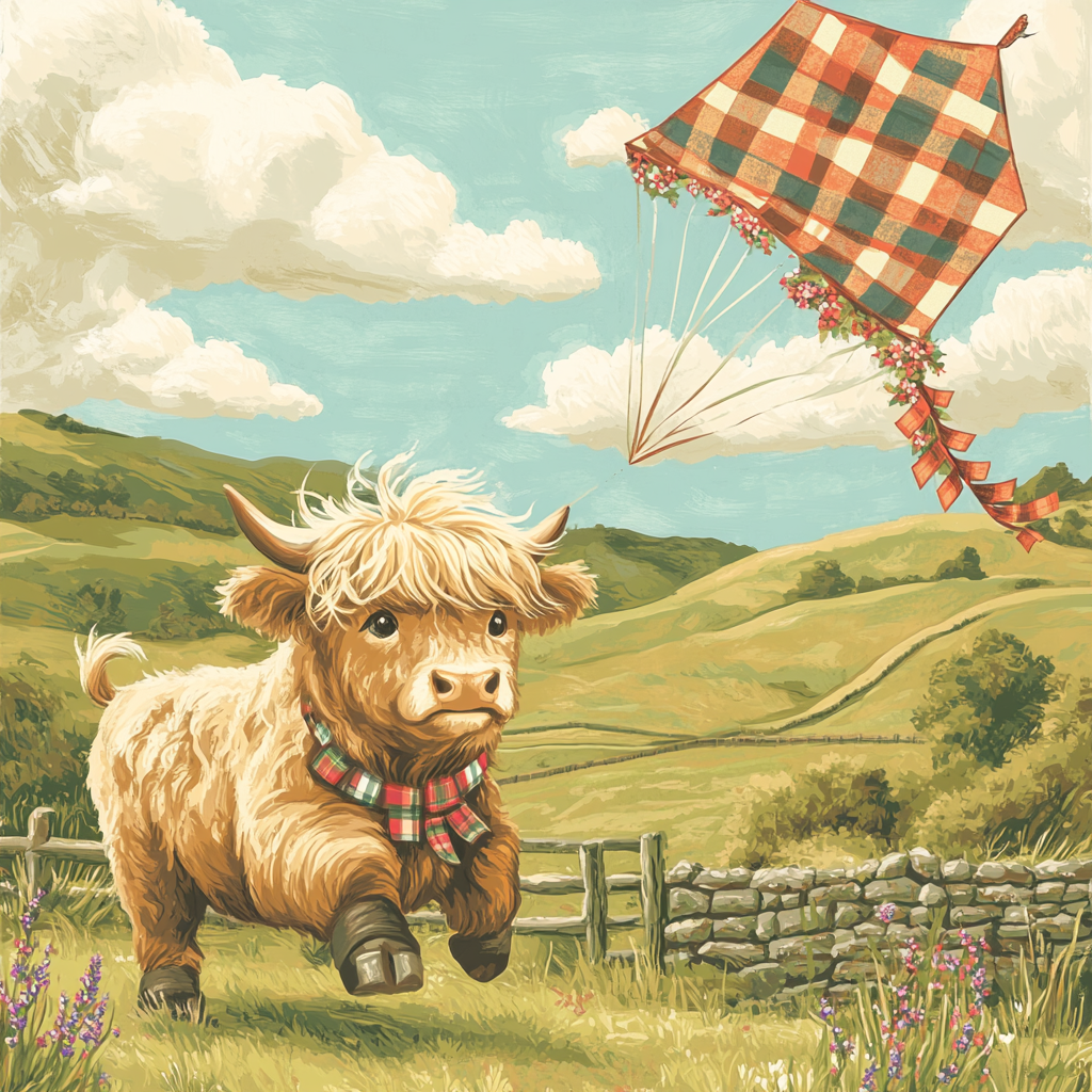 Tartan Kite Festival Highland Cow paint by numbers