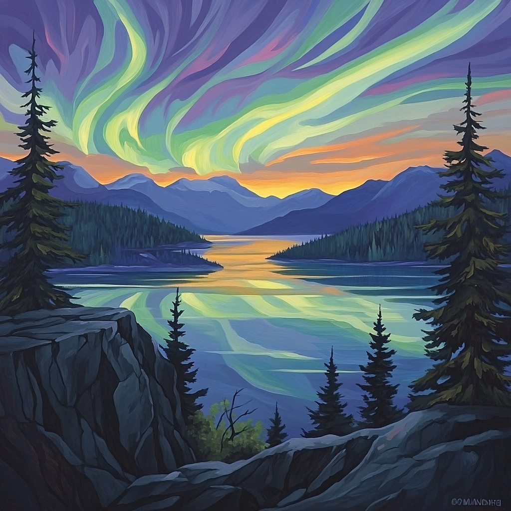 Frederick Varley Inspired Aurora Over Silent Granite Fjord painting number kit