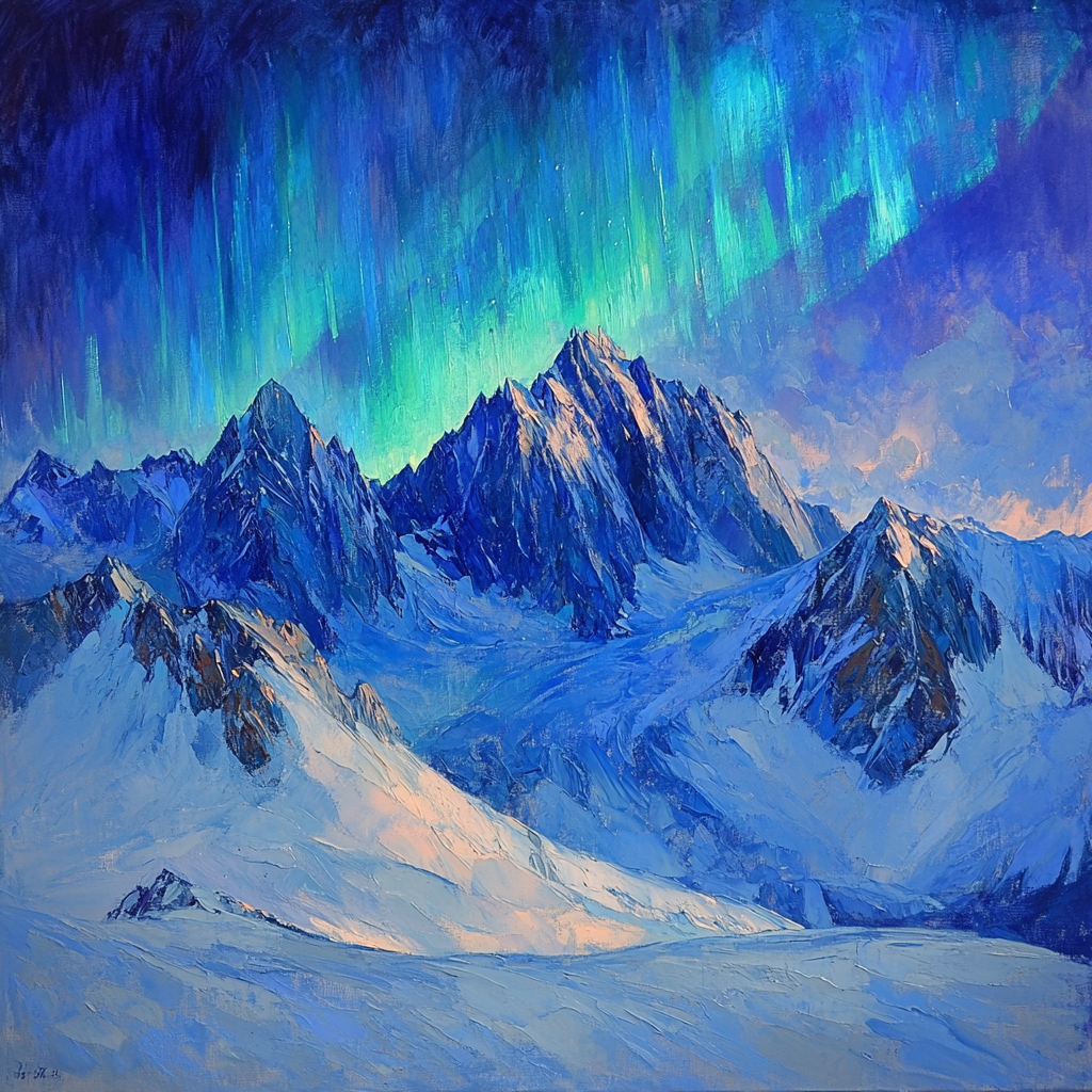 Edgar Degas Inspired Aurora Over Silent Mountains paint by color