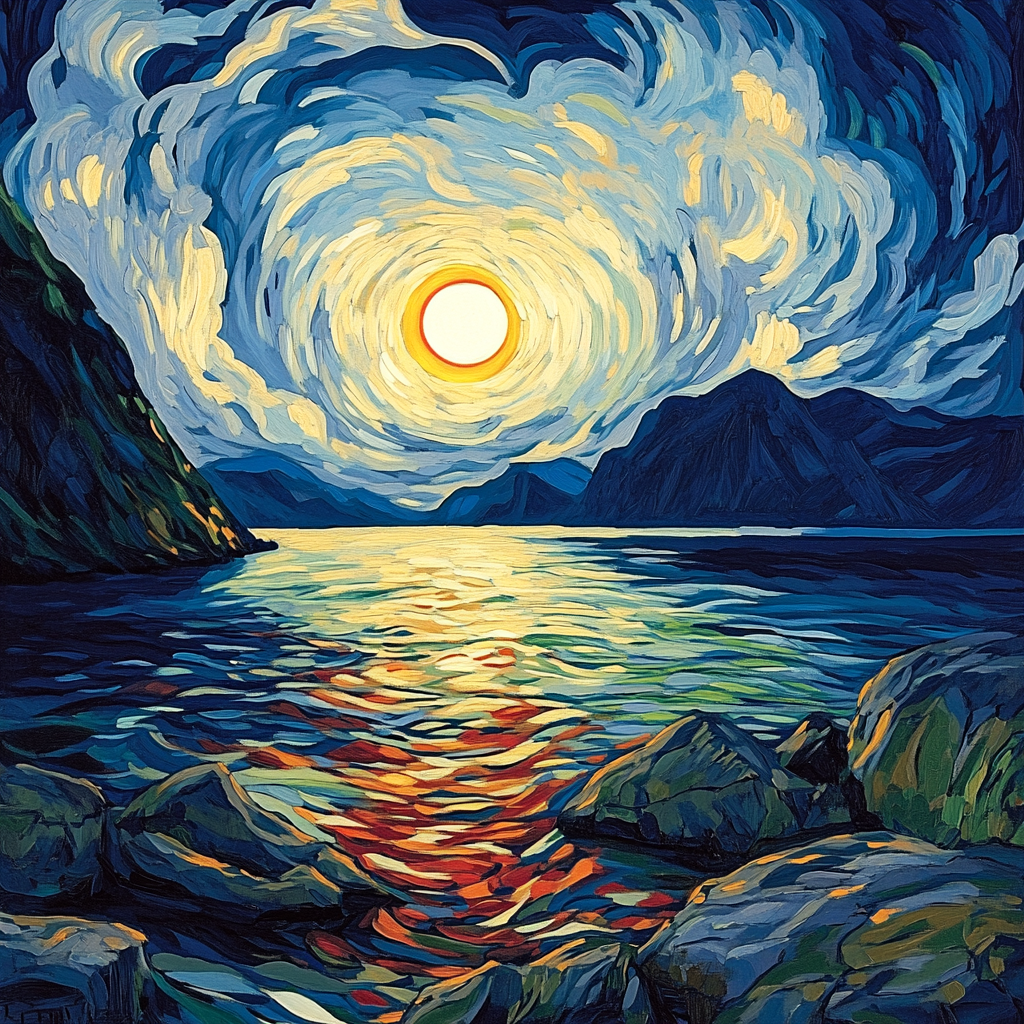 Edvard Munch Inspired Eclipse Over A Restless Fjord paint by number