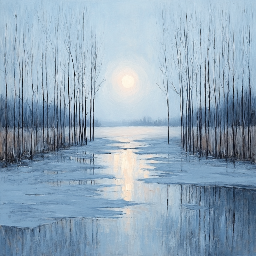 Claude Monet Inspired Lunar Halo Over Winter Poplars Paint by numbers kits