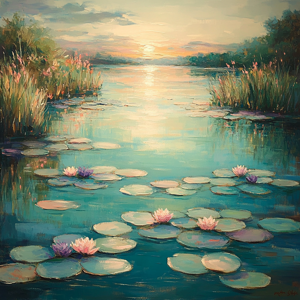 Claude Monet Inspired Equinox Dawn On Lily Pond Reflections paint by numbers