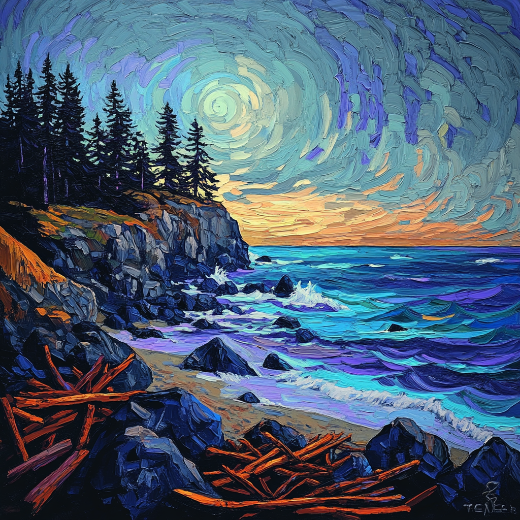 Emily Carr Inspired Stormlit Driftwood Coast paint by numbers