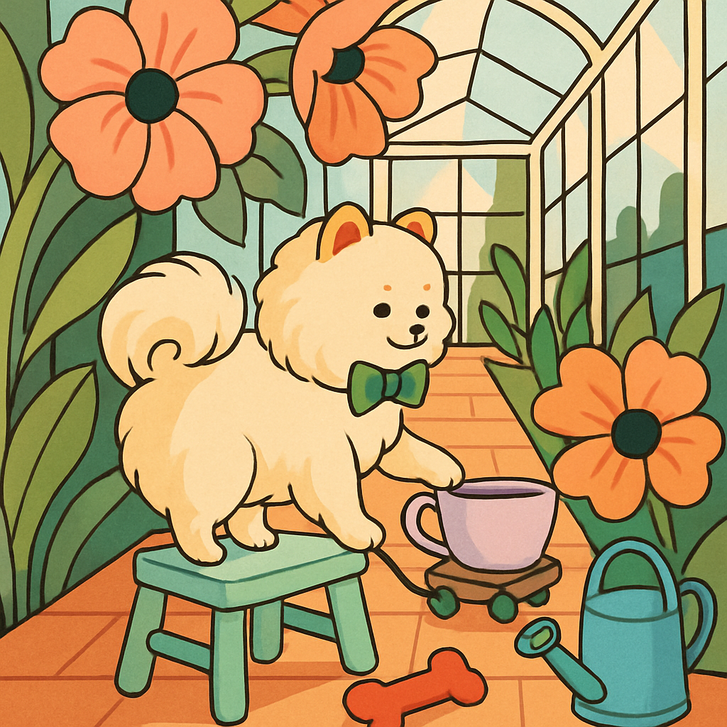 Glasshouse Tea Party With Dog In Bloom Numbered painting kits