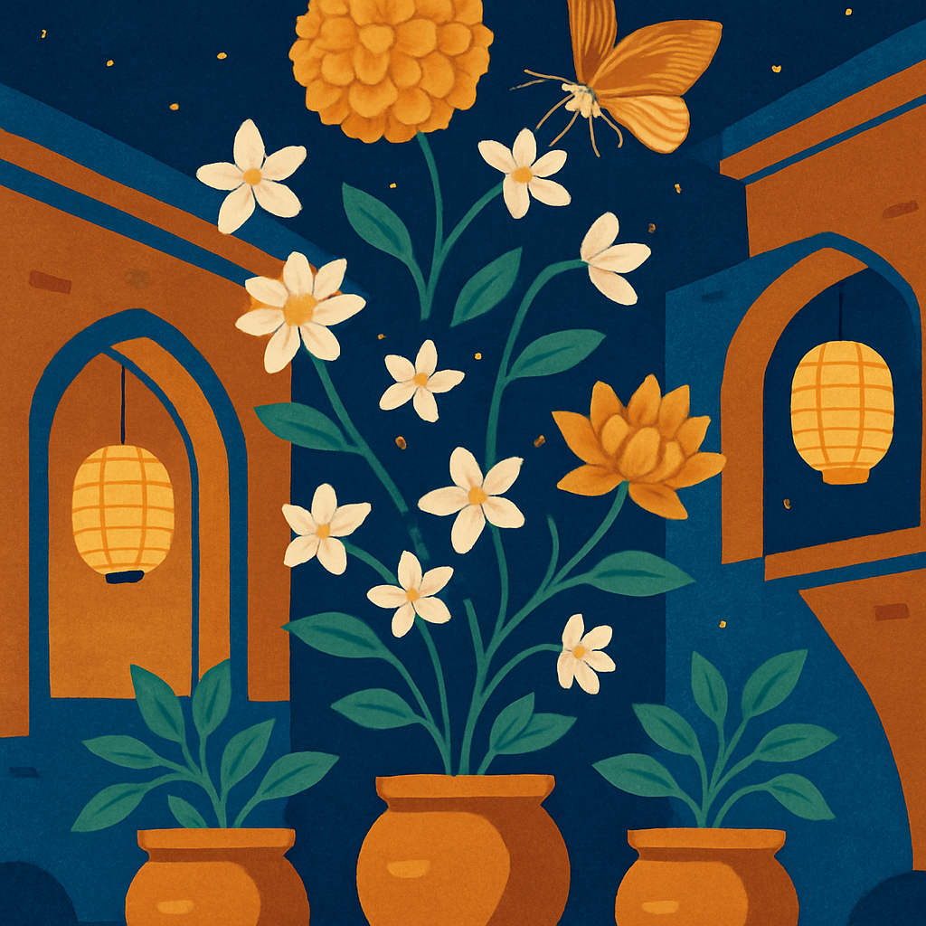 Lanternlit Courtyard With Floating Flowers Painting by numbers kit