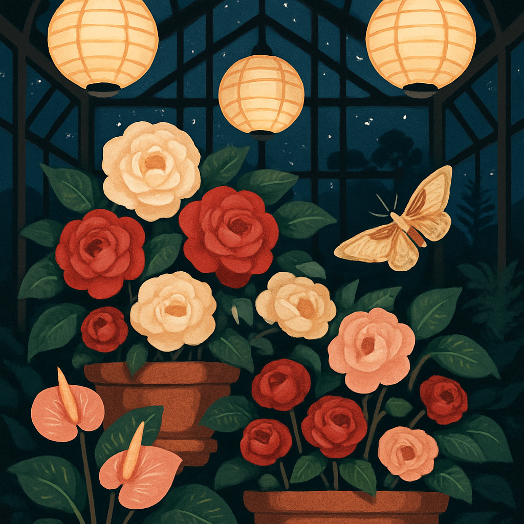 Lanternlit Greenhouse With Floral Interior DIY paint by numbers