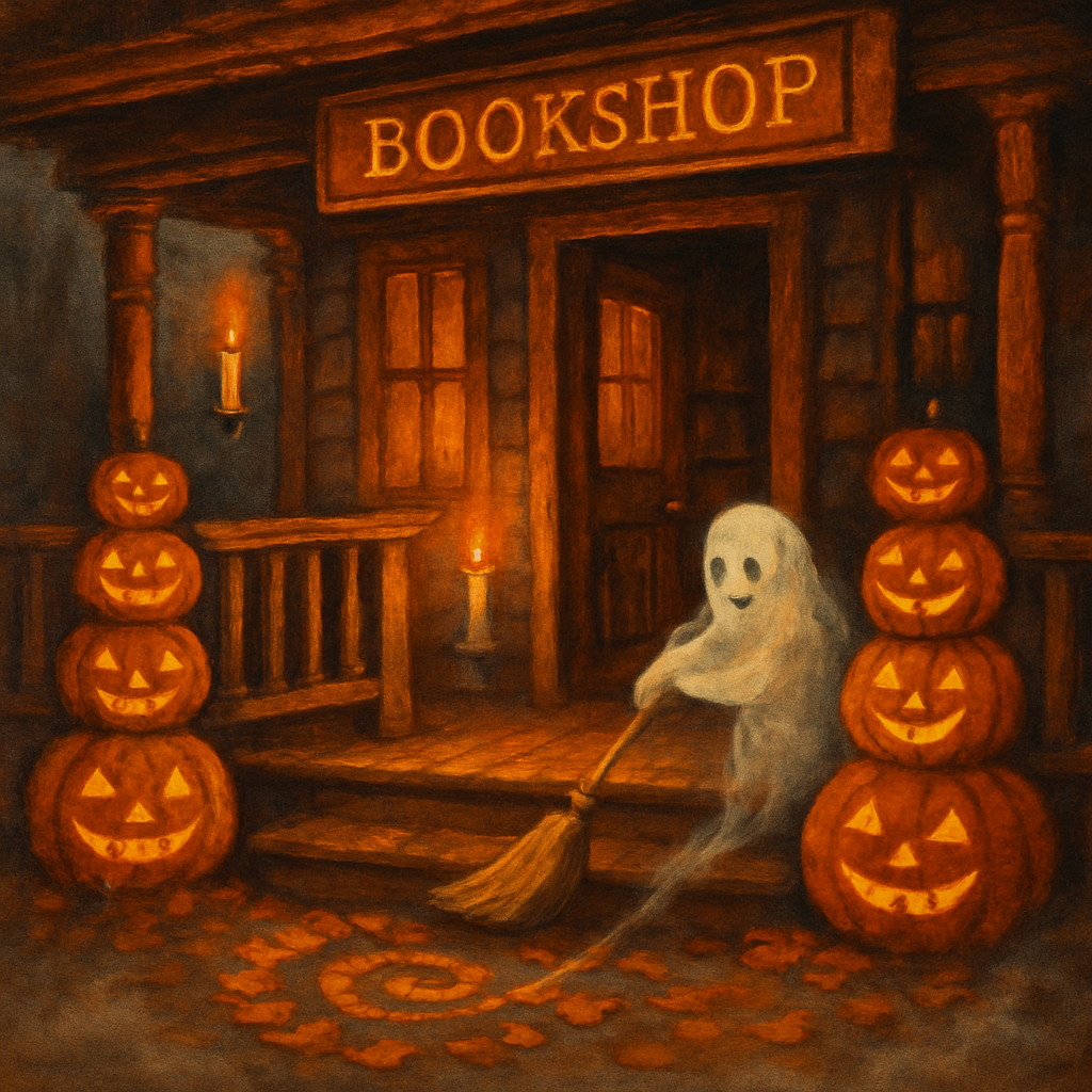 The Haunted Bookshop Porch Of Glowing Gourds paint by number