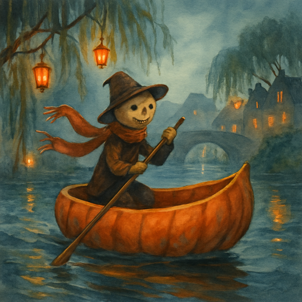 Pumpkin Boat Crossing The Misty Canal paint by number