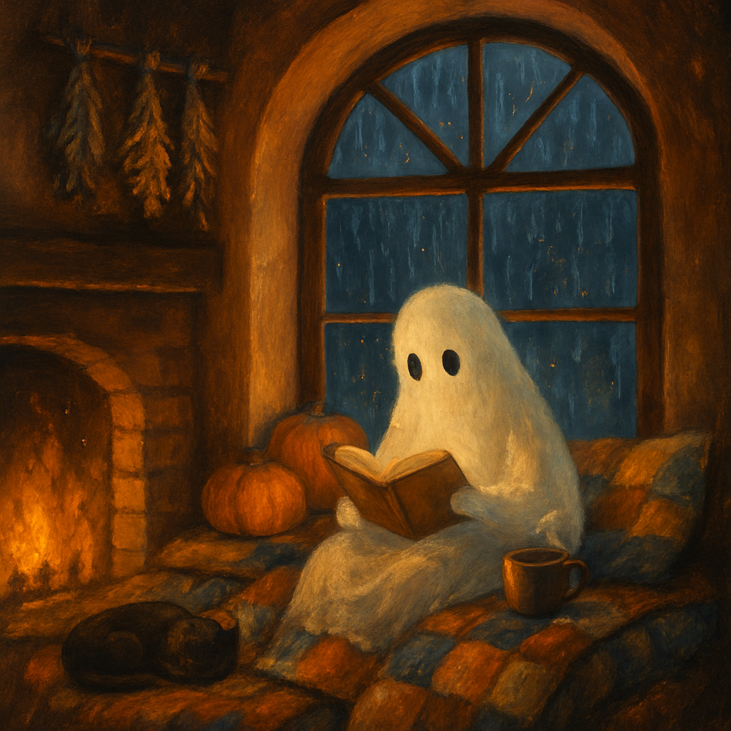 Autumn Window Nook With Friendly Specter Paint by numbers art