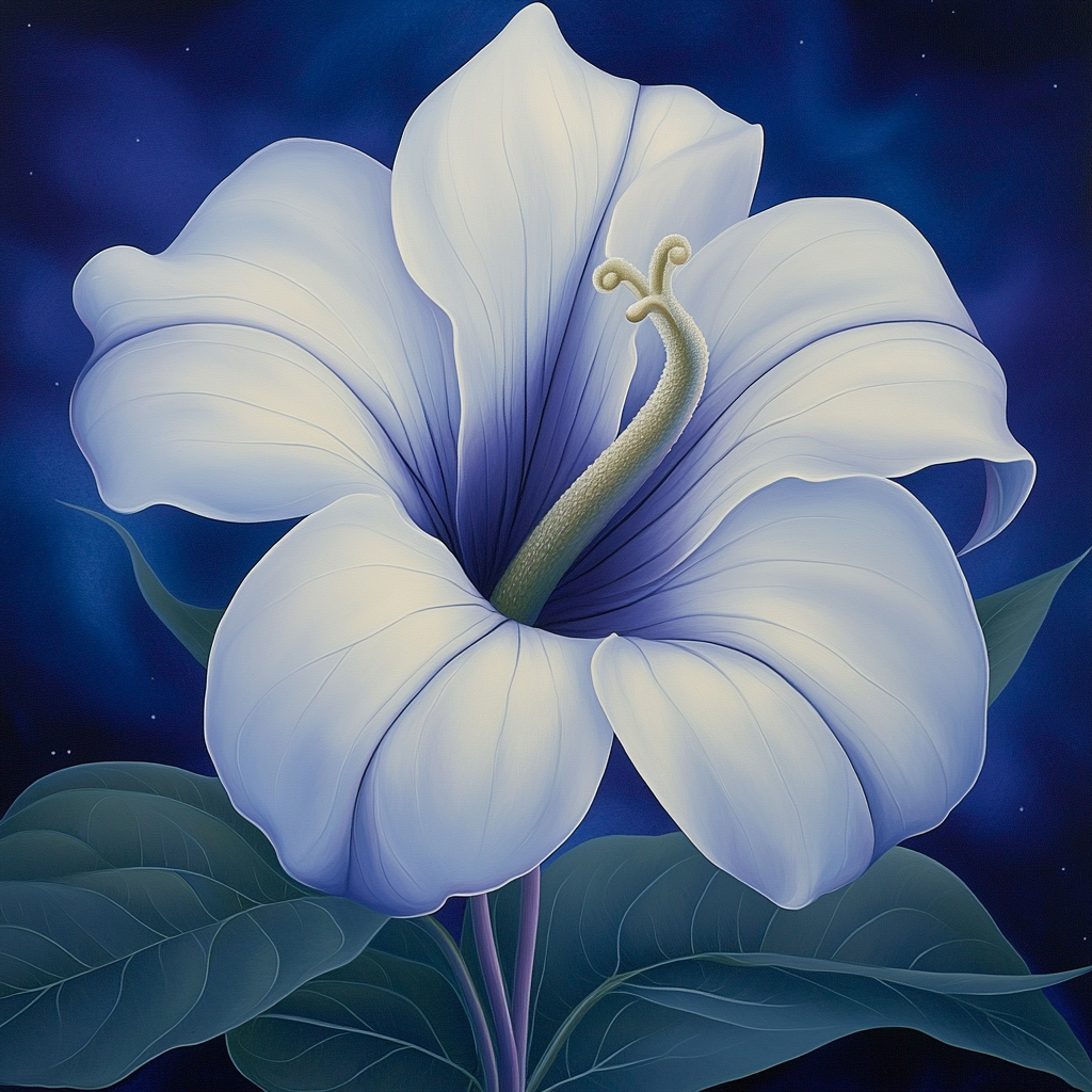 Georgia O’Keeffe Inspired Moonlit Datura Trumpet In Indigo Bloom Paint by numbers art
