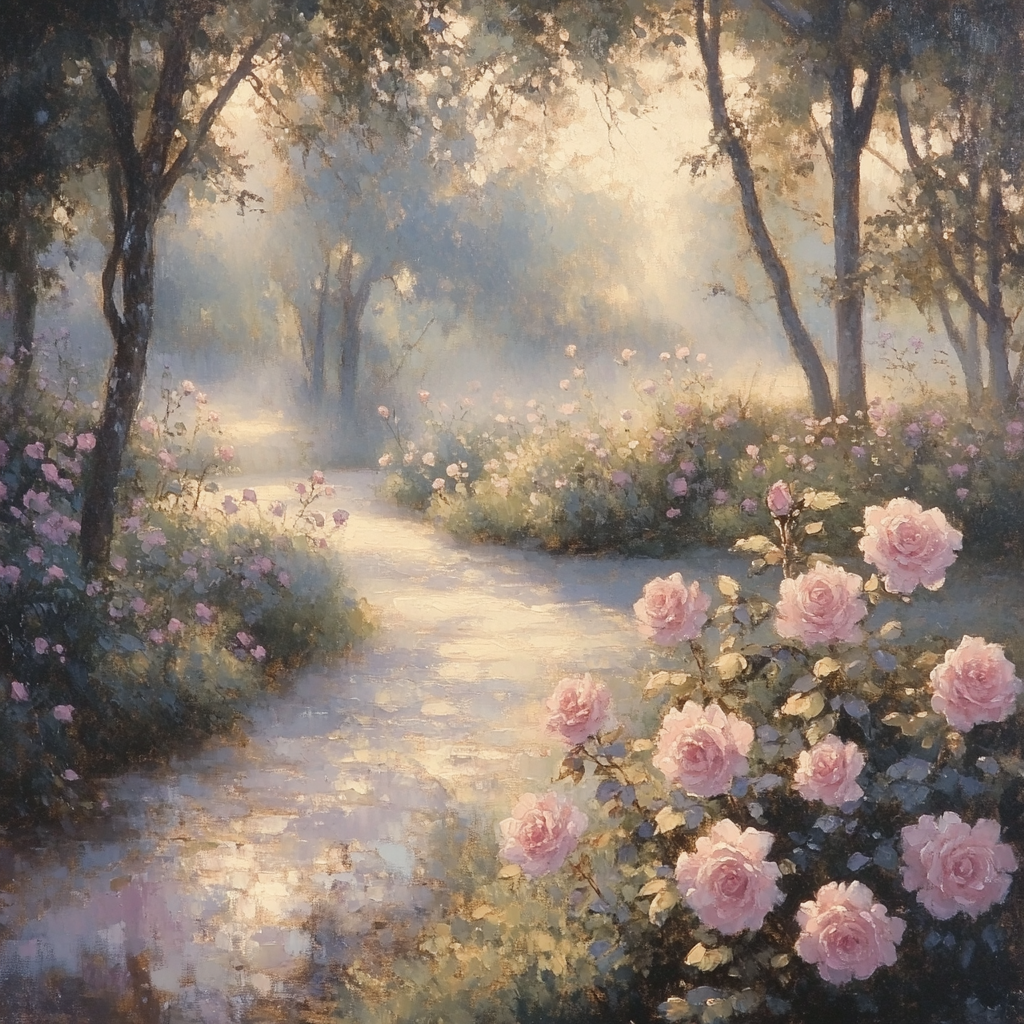 Monet Inspired Sunrise Garden With Roses Paint by numbers art