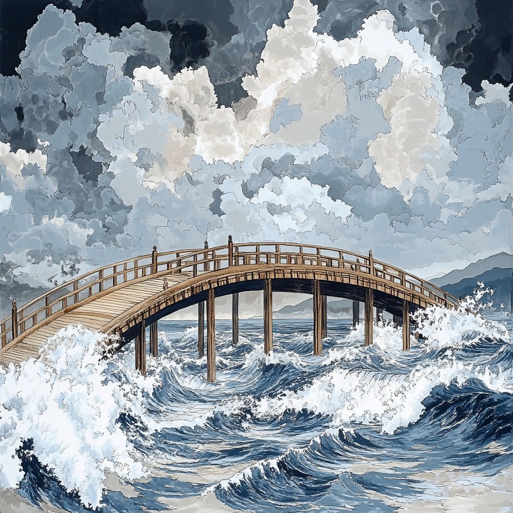 Hokusai Inspired Storm Over Coastal Bridge Painting by numbers kit