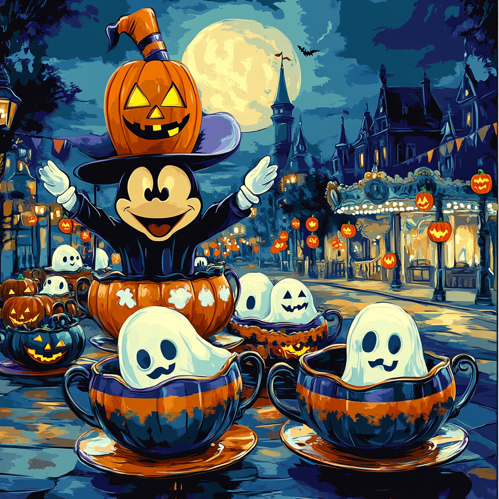 Haunted Teacup Carousel At Midnight Parade Painting by numbers kit