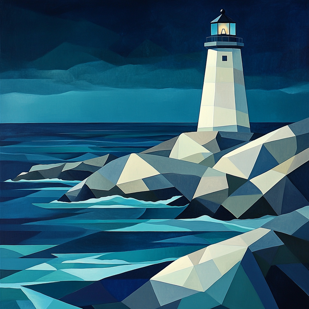 Pablo Picasso Inspired Cubist Lighthouse Coast Abstraction Numbered painting kits