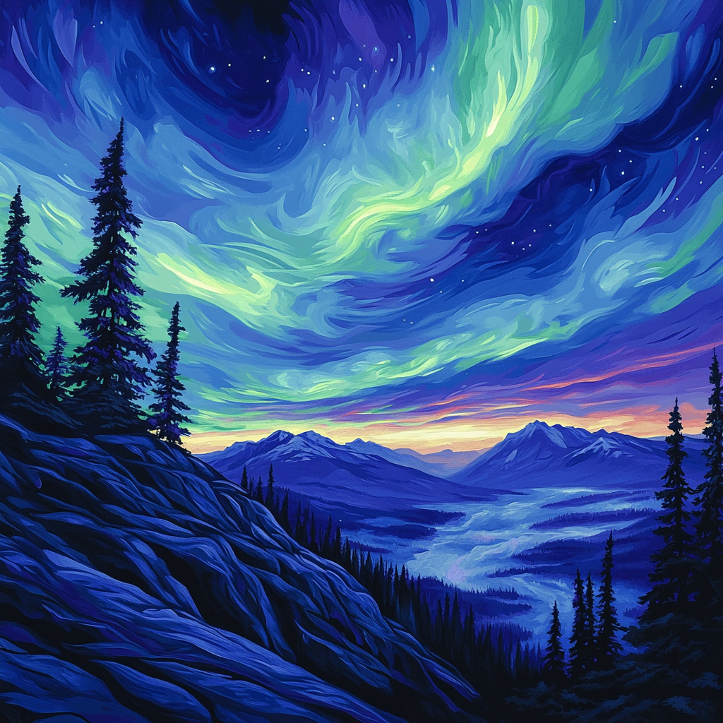 Frederick Varley Inspired Aurora Over Ironstone Ridge paint by color