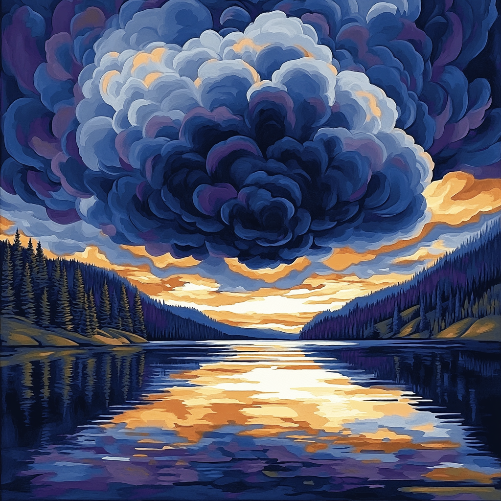 Frederick Varley Inspired Thunderhead Bloom Above Mirror Lake paint by number