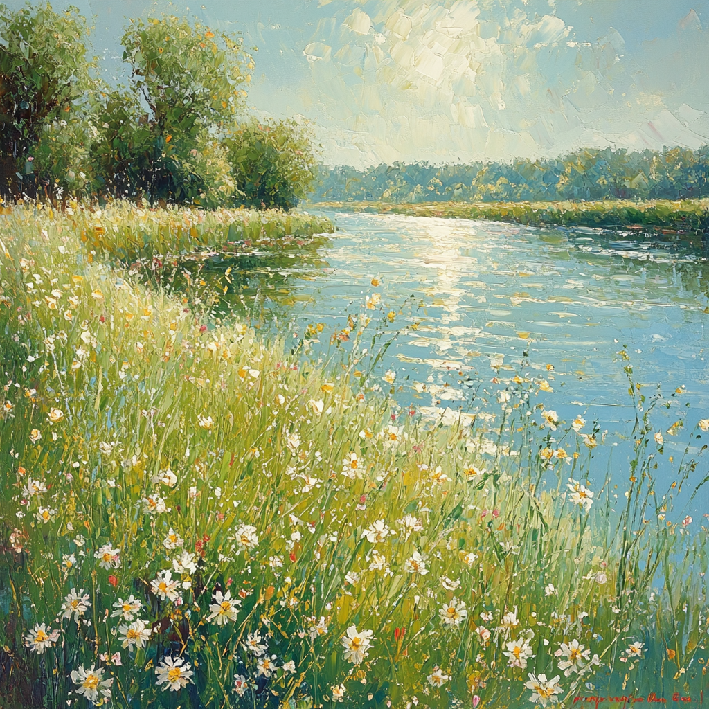 Claude Monet Inspired Riverbank In Summer Breeze paint by color