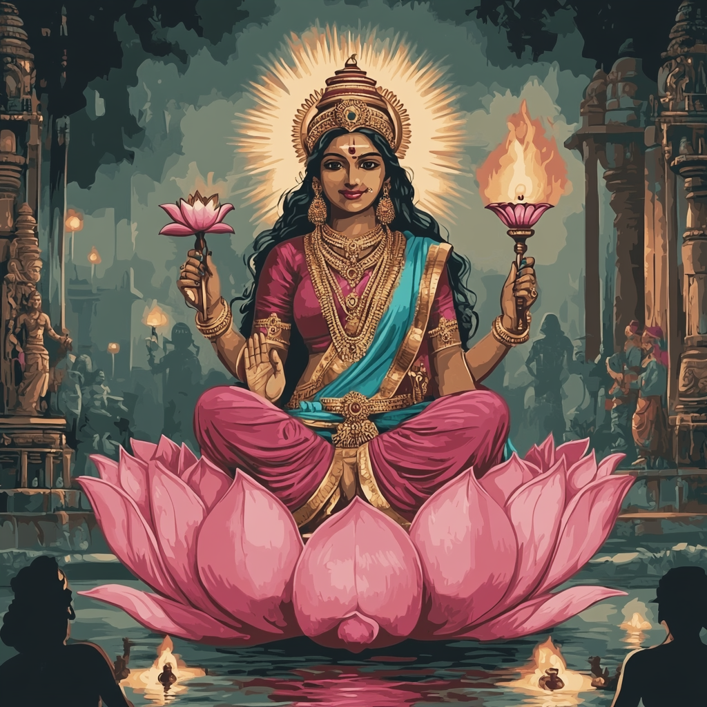 Parvati On The Lotus Throne, Evening Aarti paint by color