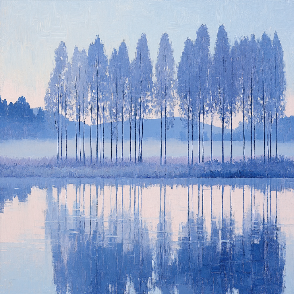 Claude Monet Inspired Frosted Poplars At Blue Hour Paint by numbers kits