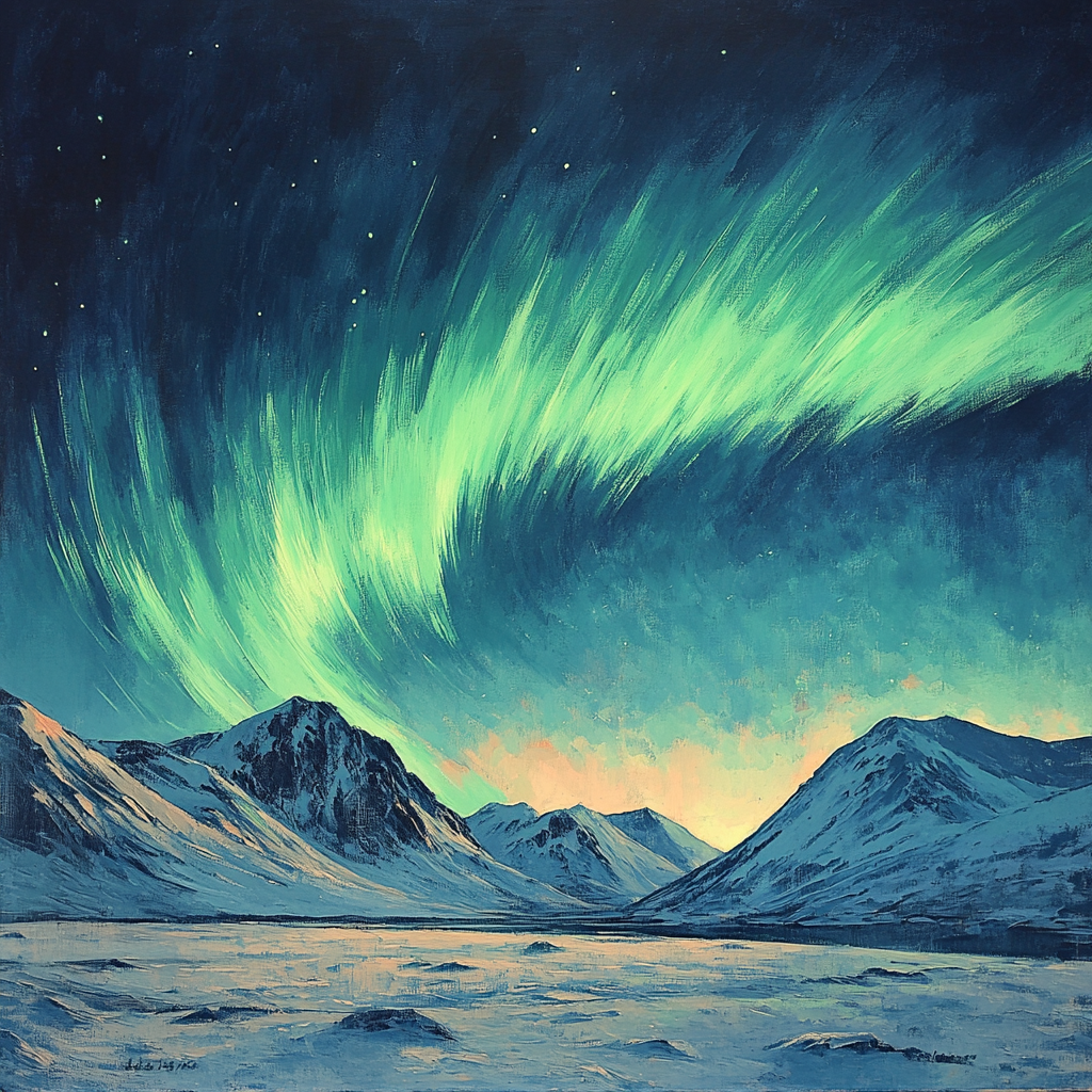 Edgar Degas Inspired Aurora Over Silent Mountains Number painting