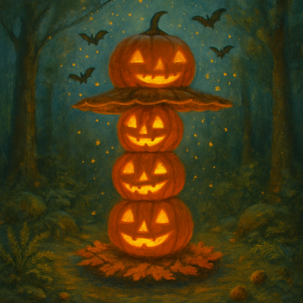 Stacked Jack O Lantern Carousel In A Forest Glade Number painting