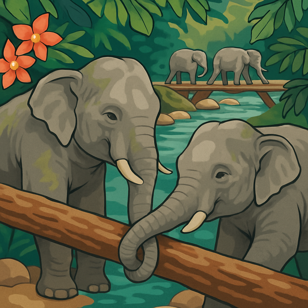 Rainforest Canopy Bridge With Elephant Guardians Paint by numbers kits