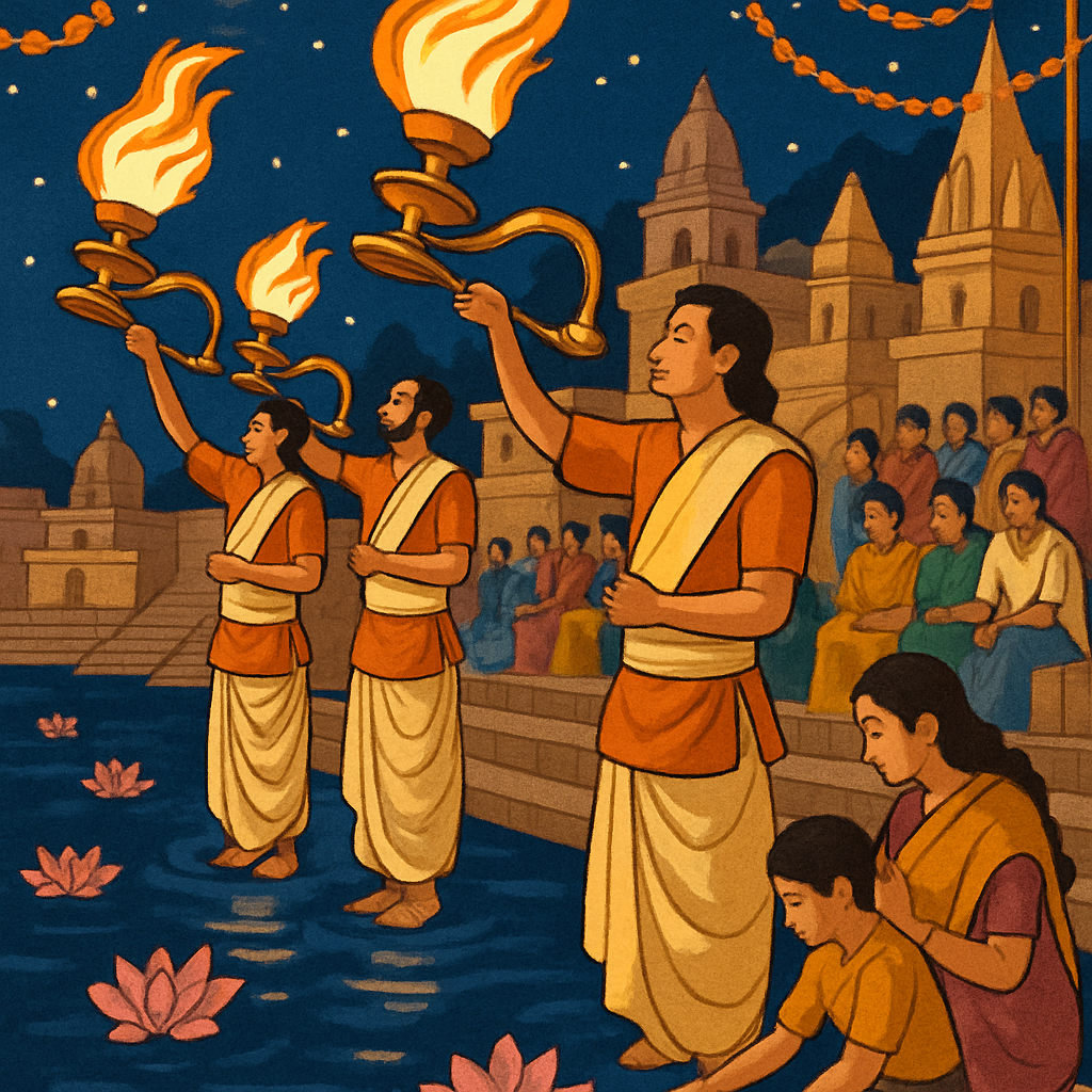 Lotus Lit India River Aarti Numbered painting kits