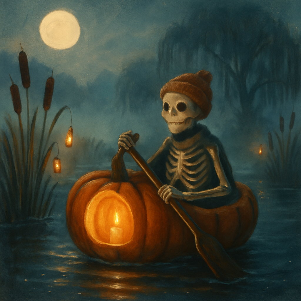 Pumpkin Boat Ride Through A Quiet Foggy Marsh Numbered painting kits