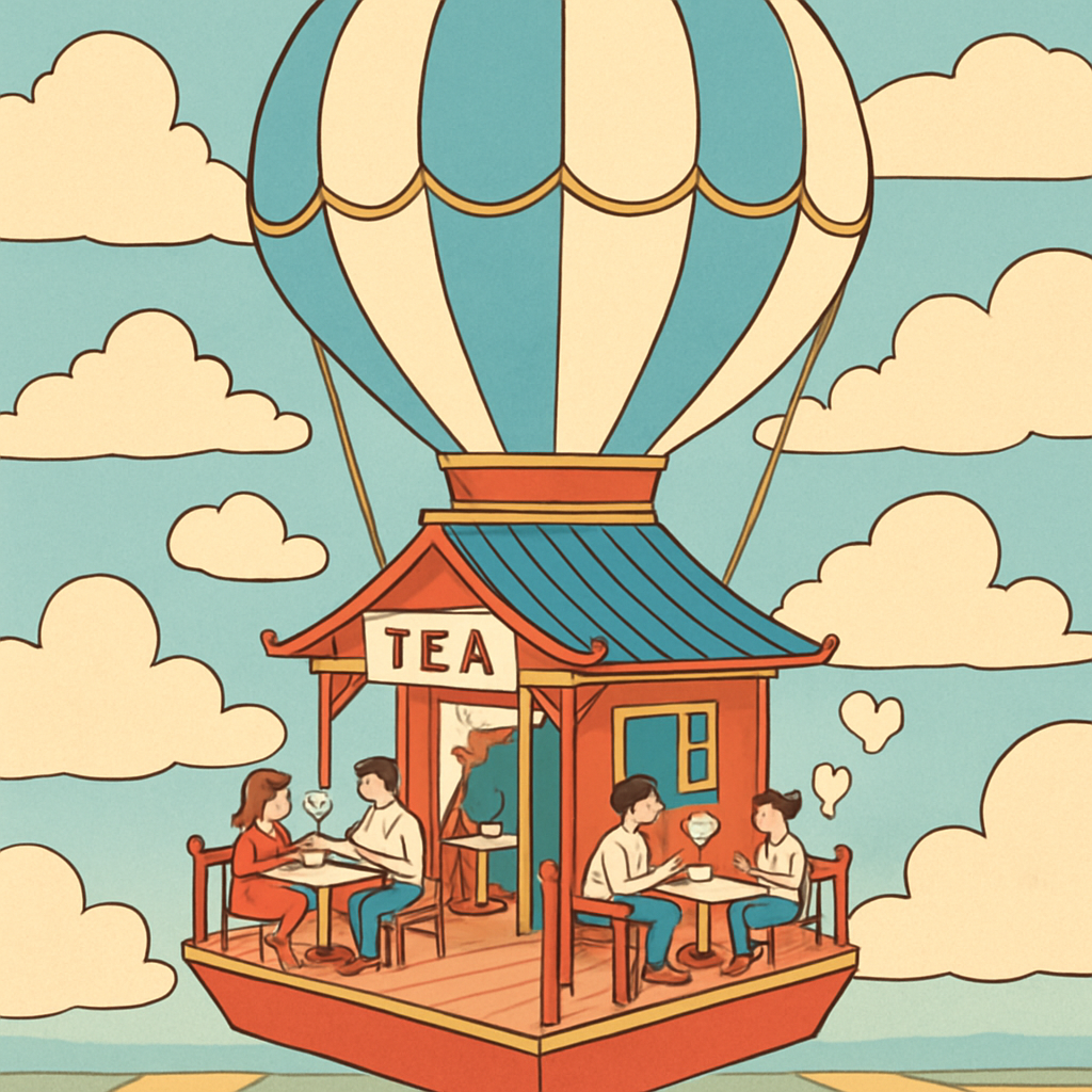 Valentines Day Hot Air Tea House In The Clouds paint by color