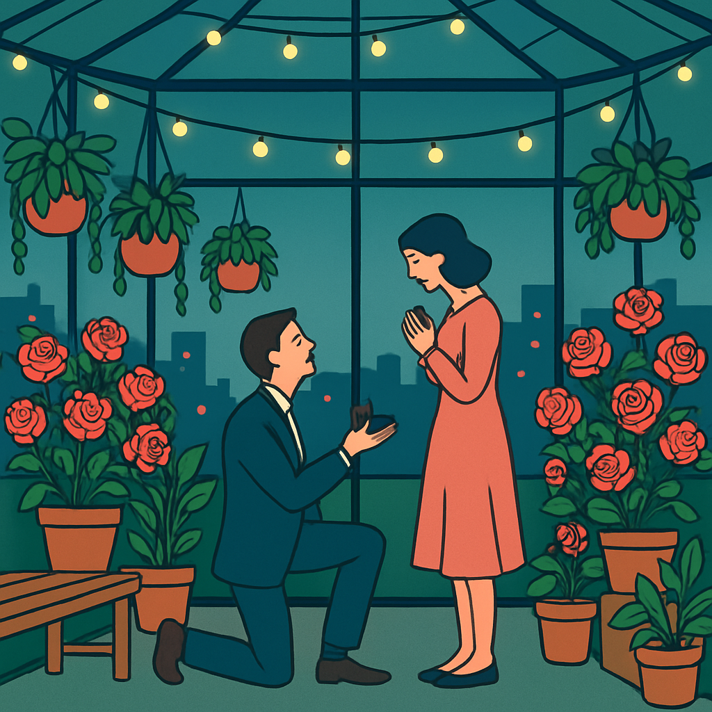 Valentines Day Secret Rooftop Greenhouse Proposal Paint by numbers art