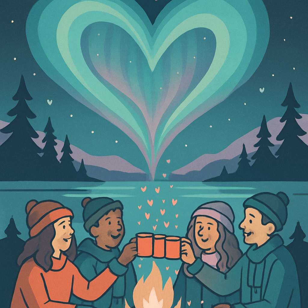 Aurora Over The Lake Valentines Day Campfire DIY paint by numbers