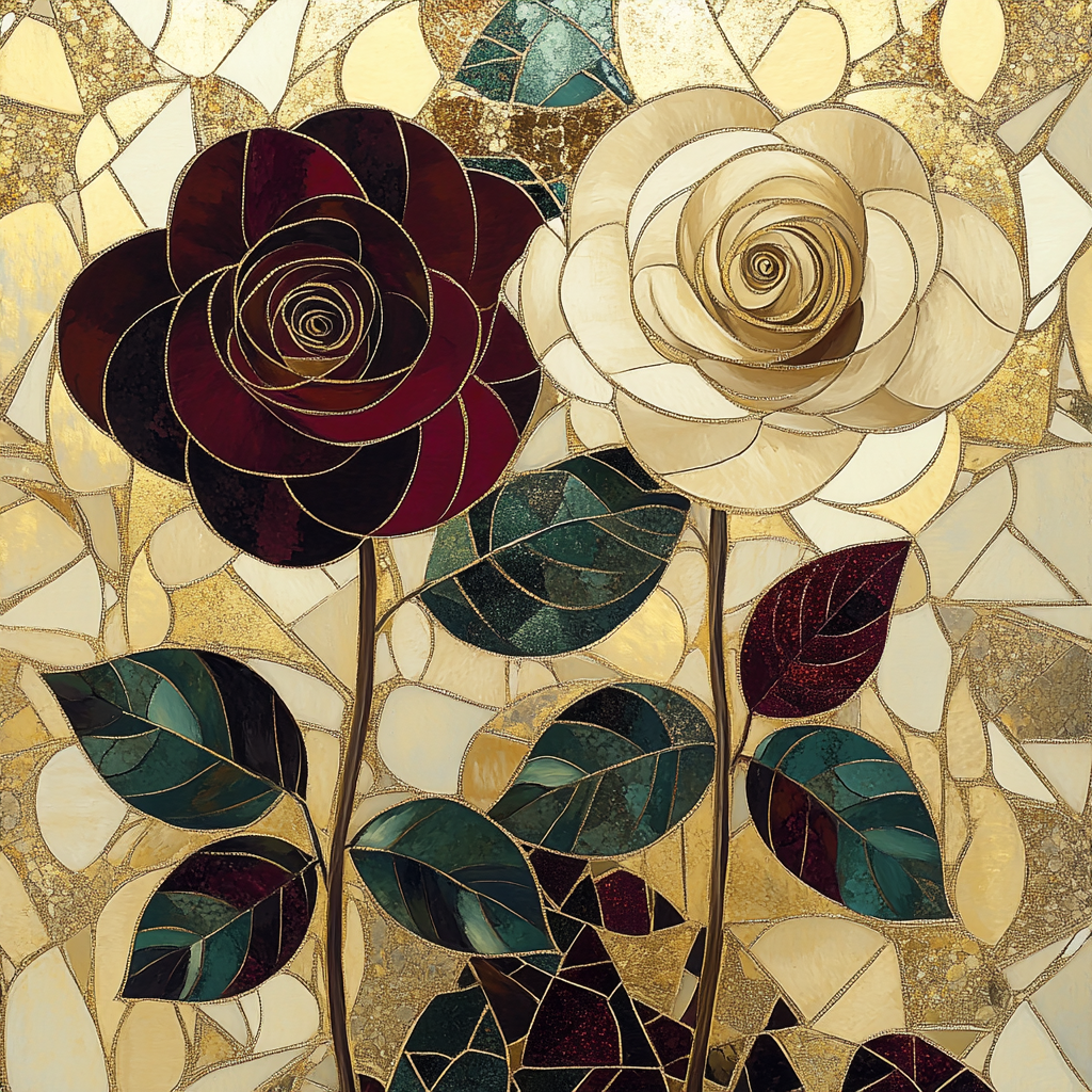 Gustav Klimt Inspired Golden Rose Garden paint by color