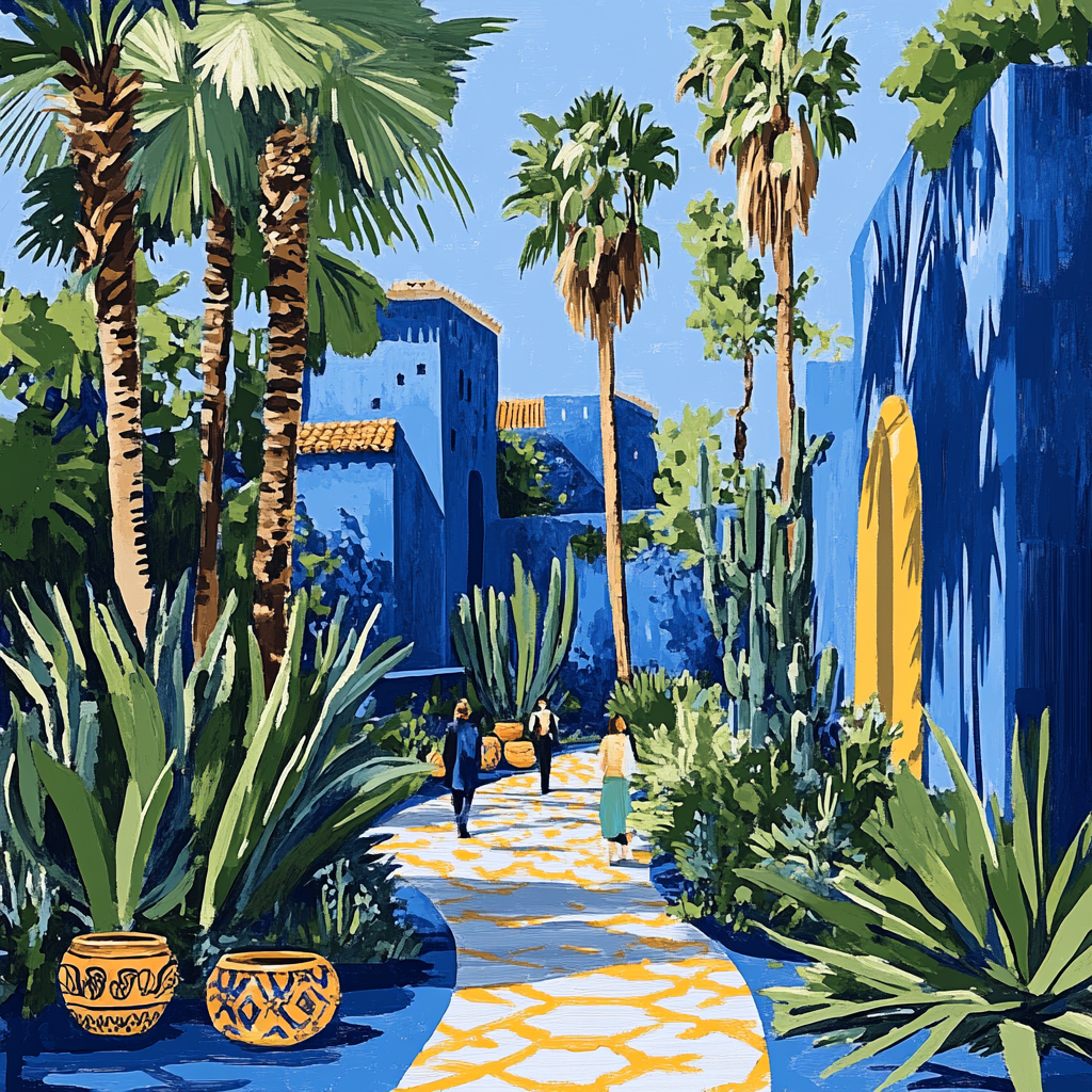 Oasis Of Majorelle Garden Paths Marrakech Morocco Paint by numbers art