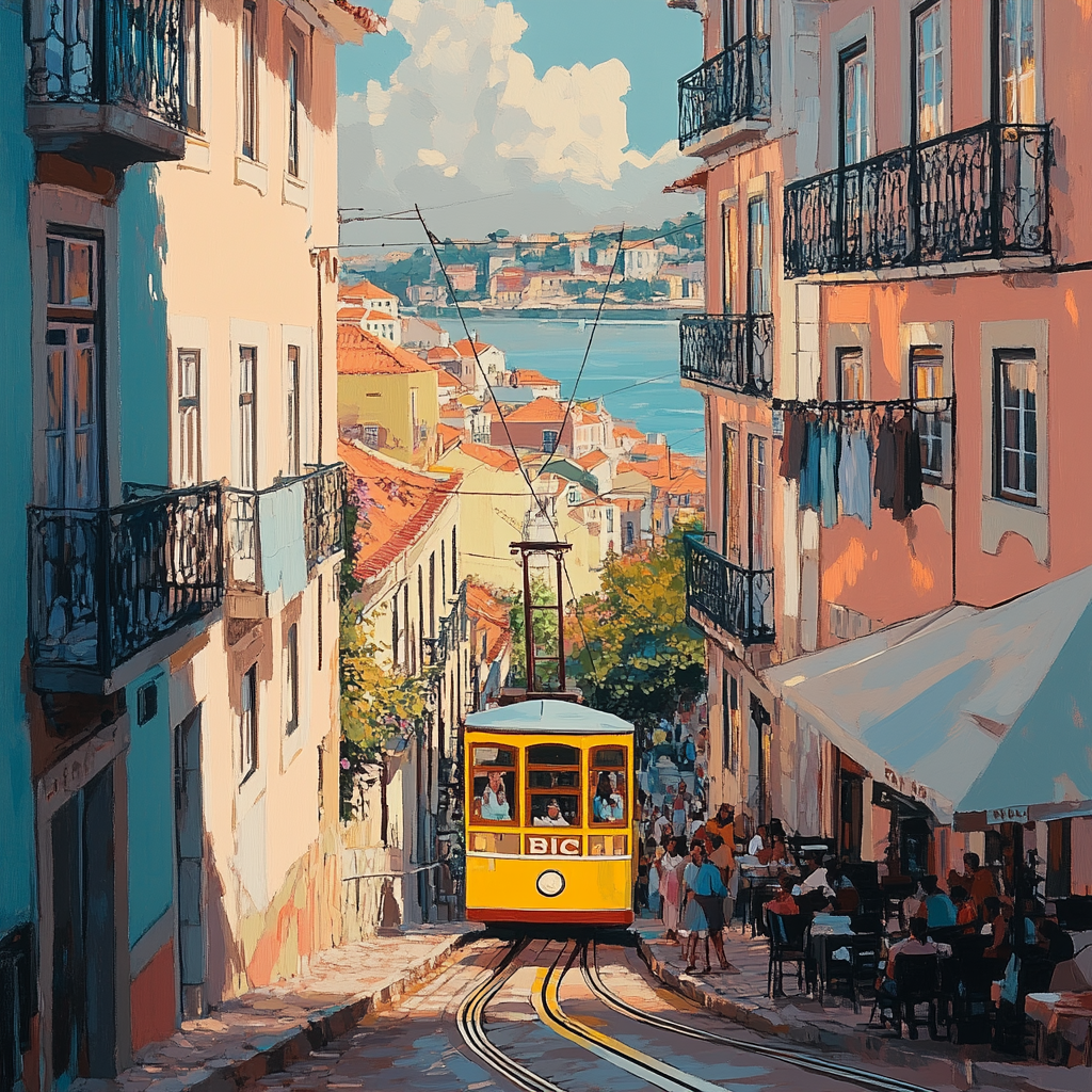 Historic Tram Climb On Rua Da Bica Lisbon Portugal paint by numbers