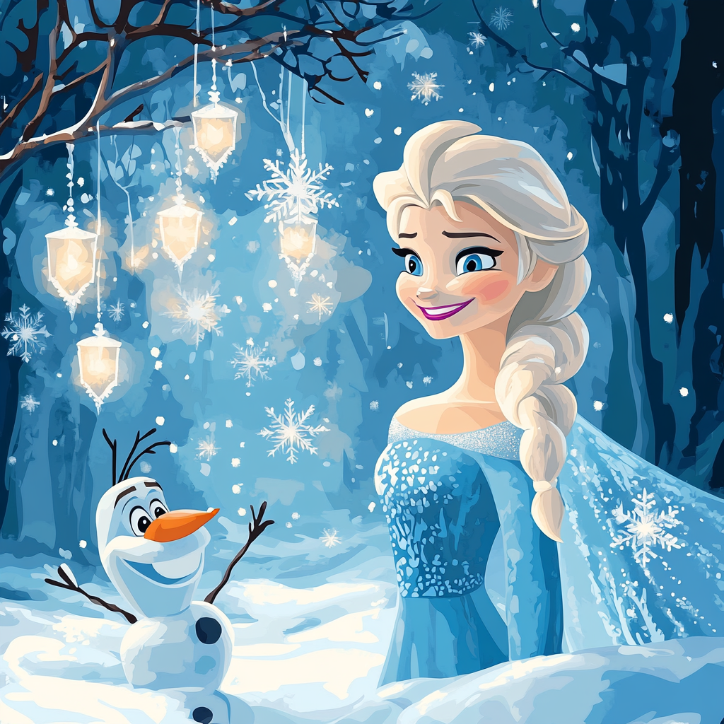 Elsa And Olaf Crystal Snowflake Glow Number painting