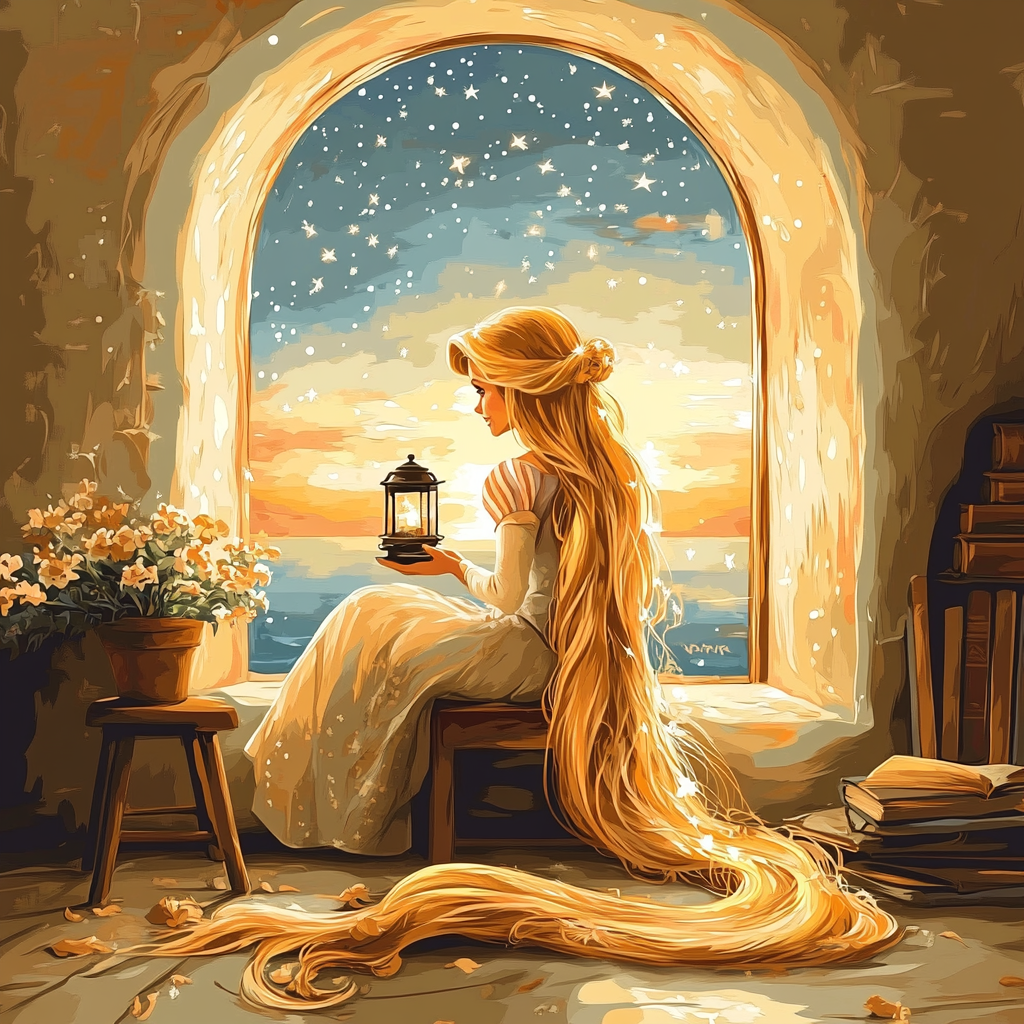 Rapunzel Tower Window Sky Lantern Practice Numbered painting kits