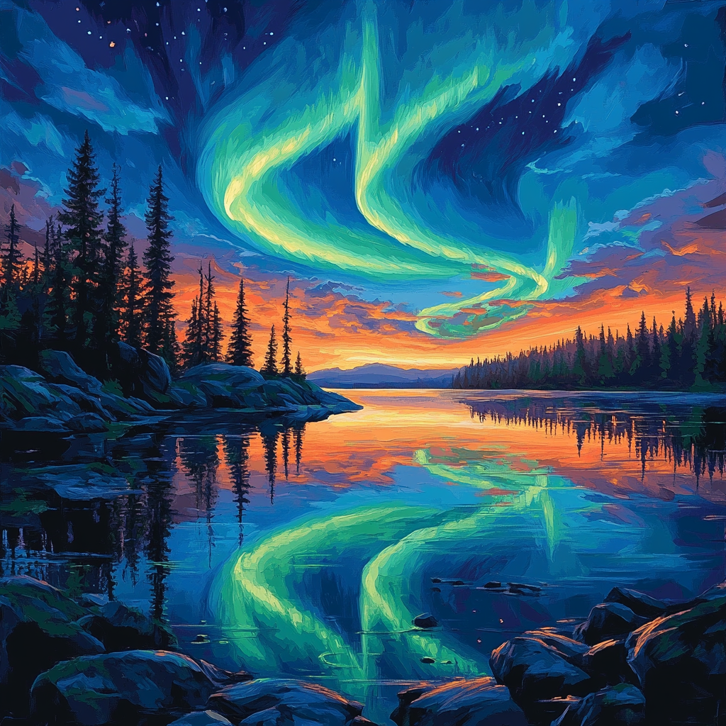 Frederick Varley Inspired Aurora Furnace Over Silent Pines Number painting