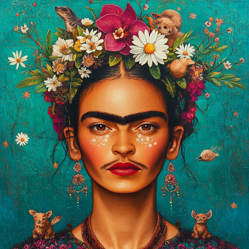 Frida Kahlo Inspired Portrait With Botanical Crown paint by number