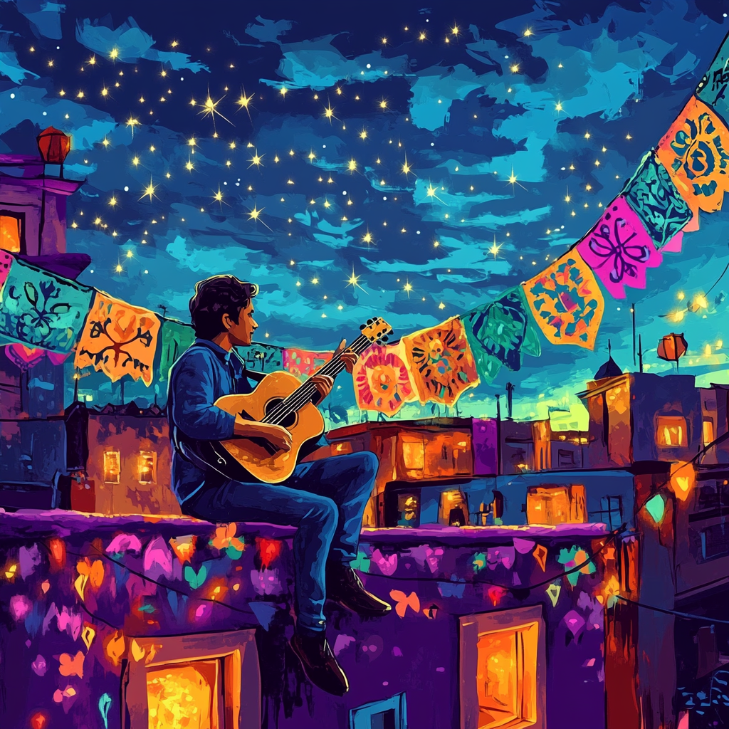 Miguel Rivera Rooftop Guitar Star Serenade Numbered painting kits