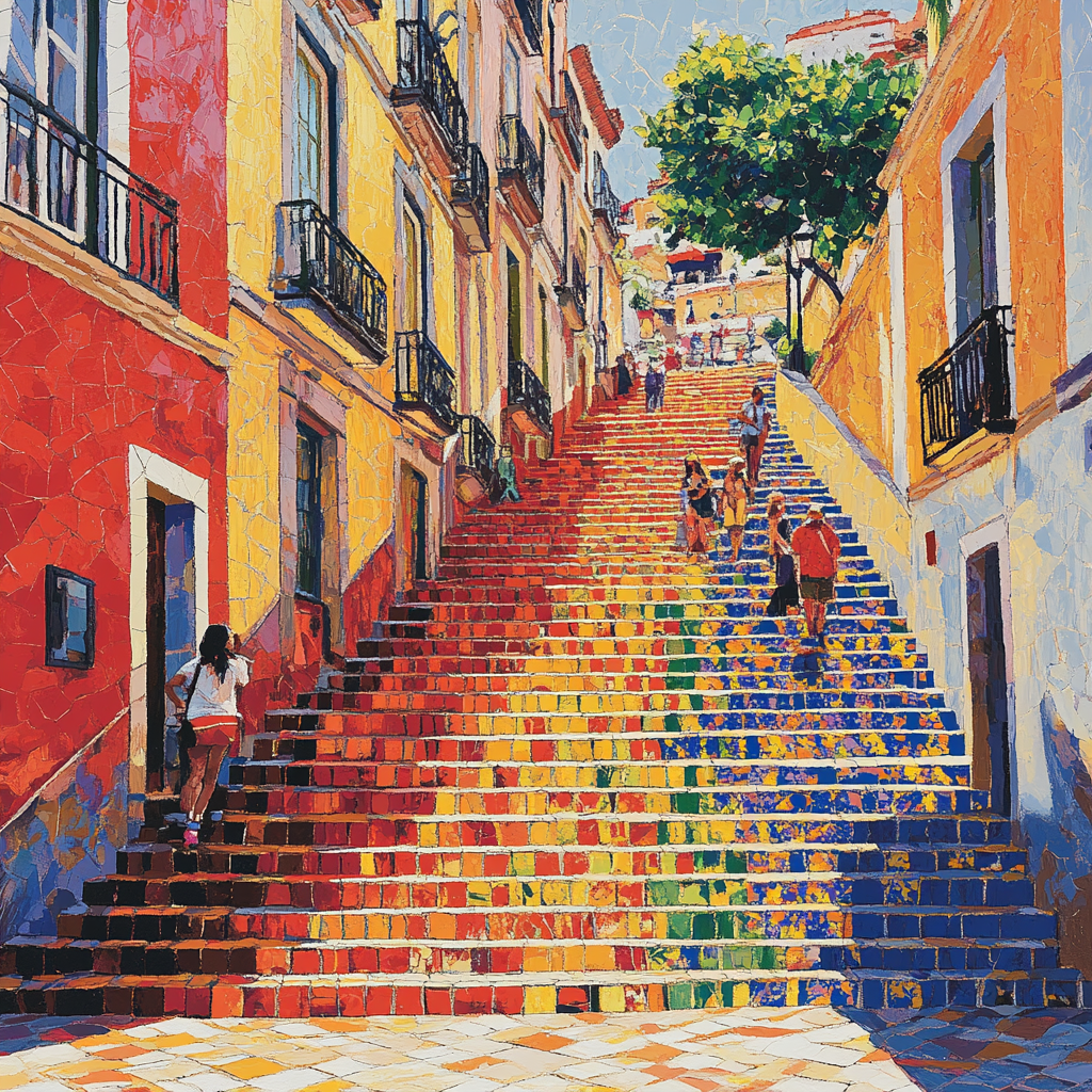 Sunlit Steps Of Escadaria Selaron Rio De Janeiro Brazil Number painting
