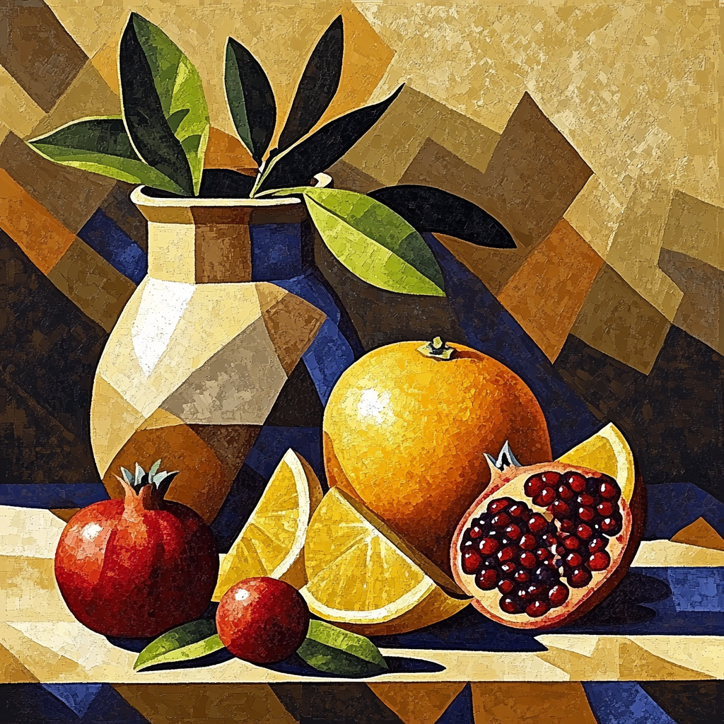 Pablo Picasso Inspired Cubist Orchard Still Life With Fractured Citrus And Earthenware Paint by numbers art