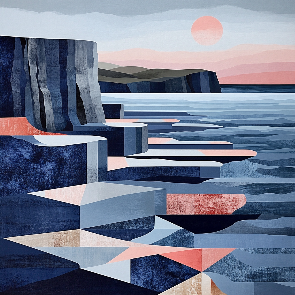 Pablo Picasso Inspired Geometric Coastal Cliffs And Moonlit Tides Numbered painting kits