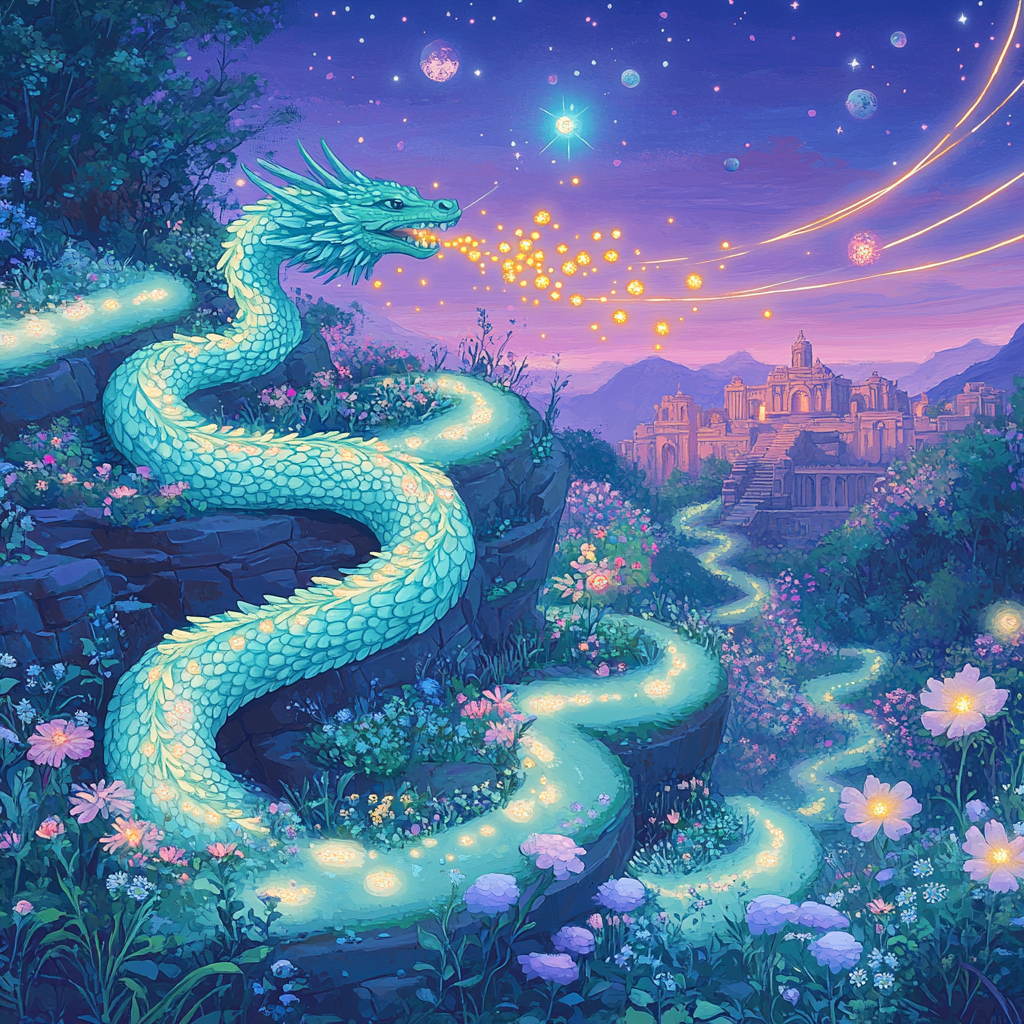 Garden Of Falling Comets With Dragon paint by number