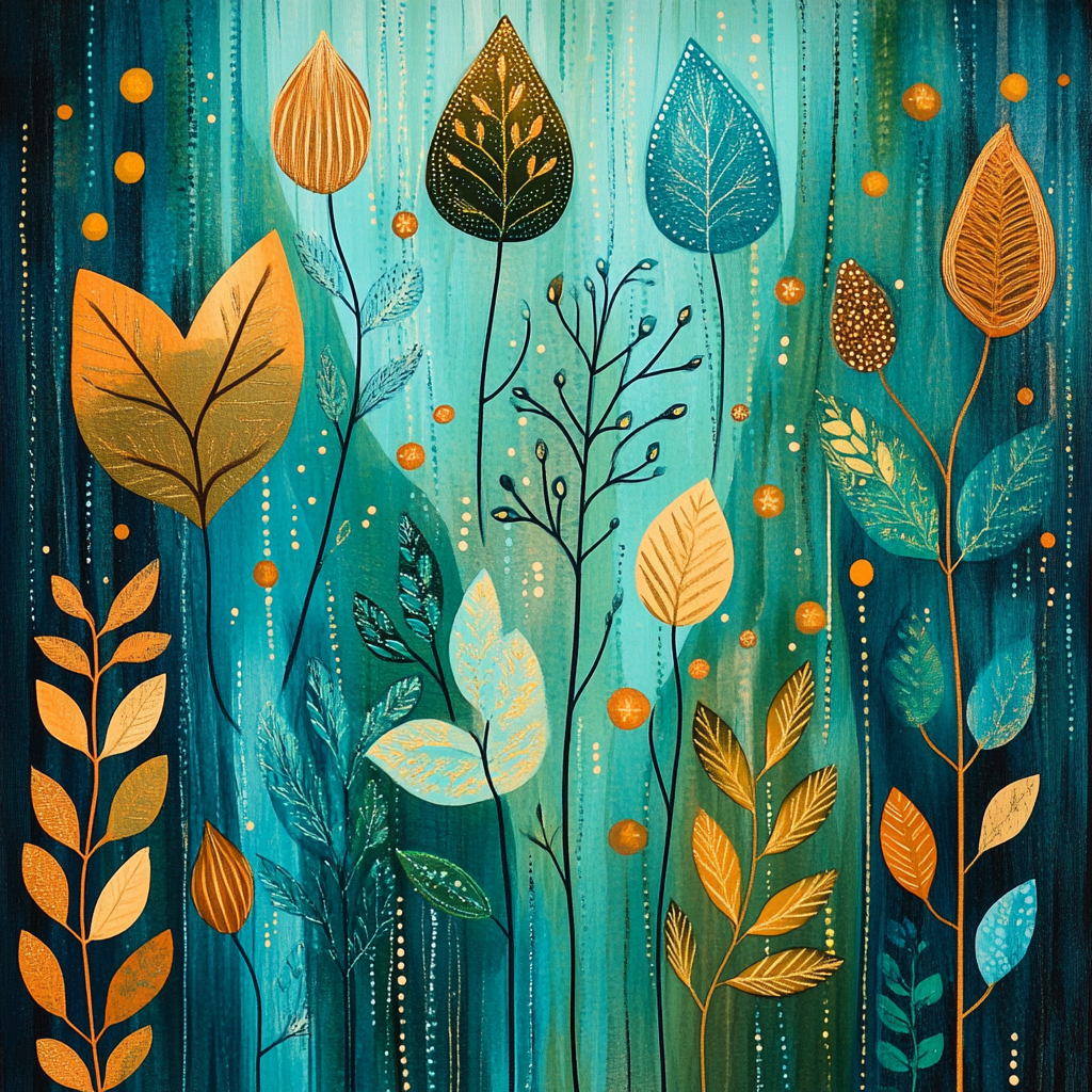 Frida Kahlo Inspired Turquoise Rain Of Ancestral Seeds Number painting