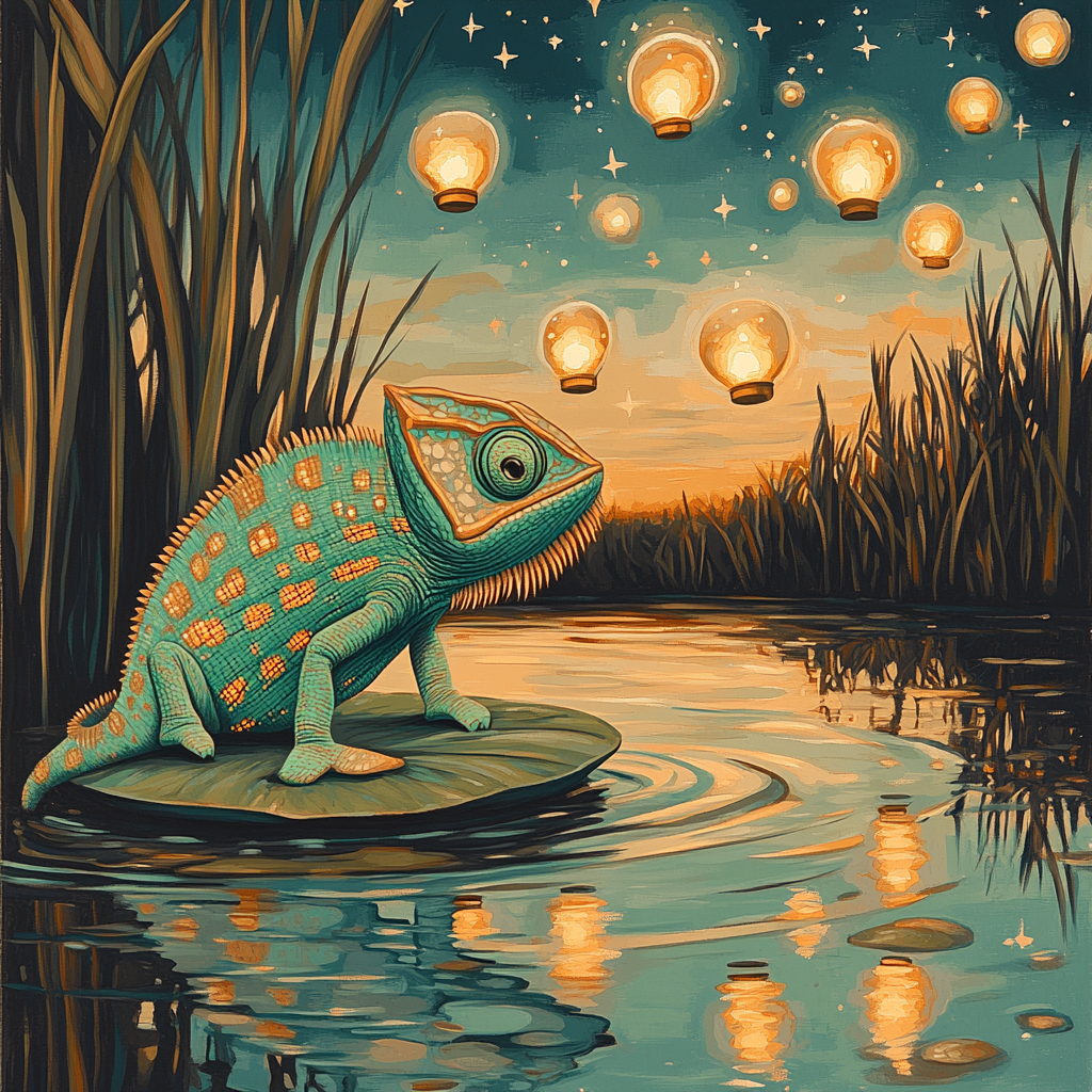 Pascal Lanterns Over Cosmic Pond Numbered painting kits
