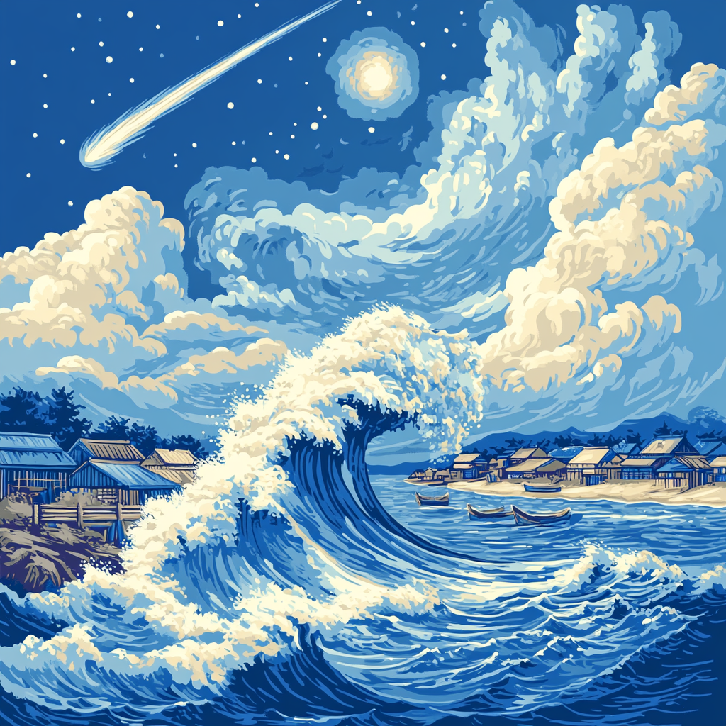 Katsushika Hokusai Inspired Comet Over Coastal Waves Paint by numbers art