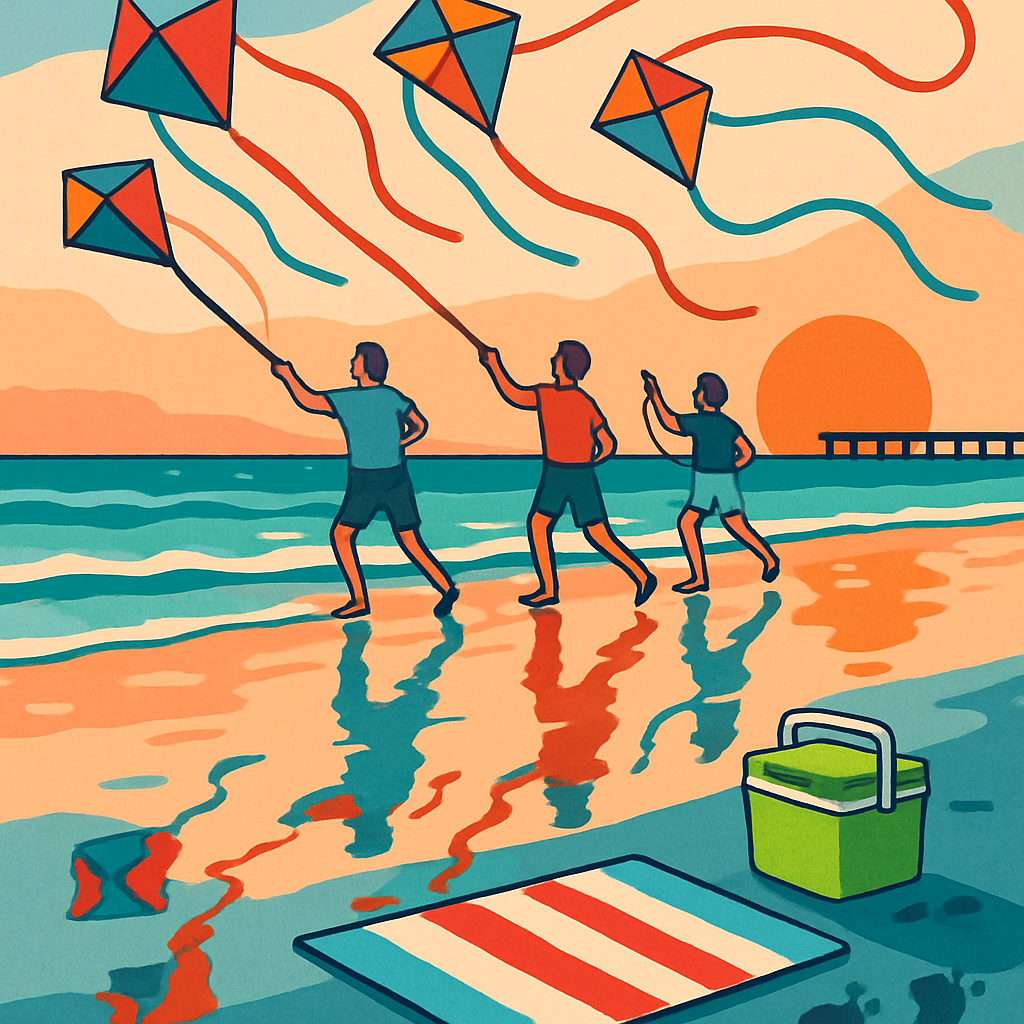 Kite Regatta Over Mirror Sand, Beach Crafted paint by color