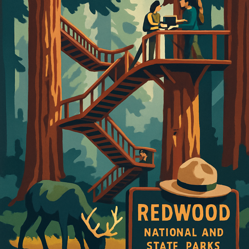 USA Redwood Skywalk Postcard paint by number
